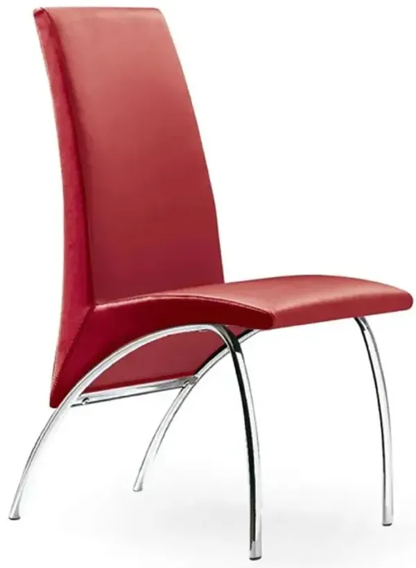 Chair,Red Pu Chrome Leg, Set Of 2