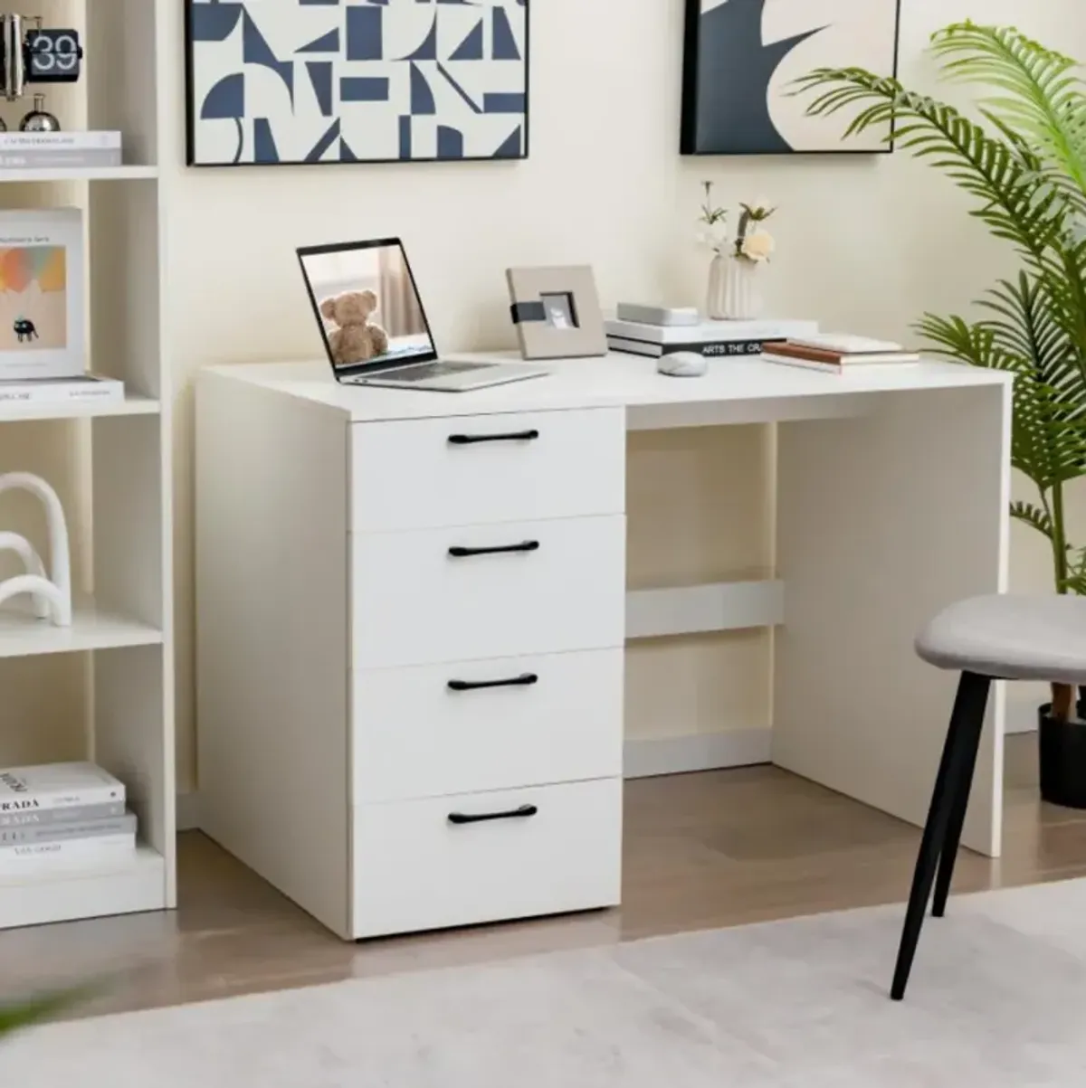 43.5 Inch Computer Desk with 4 Large Drawers-White