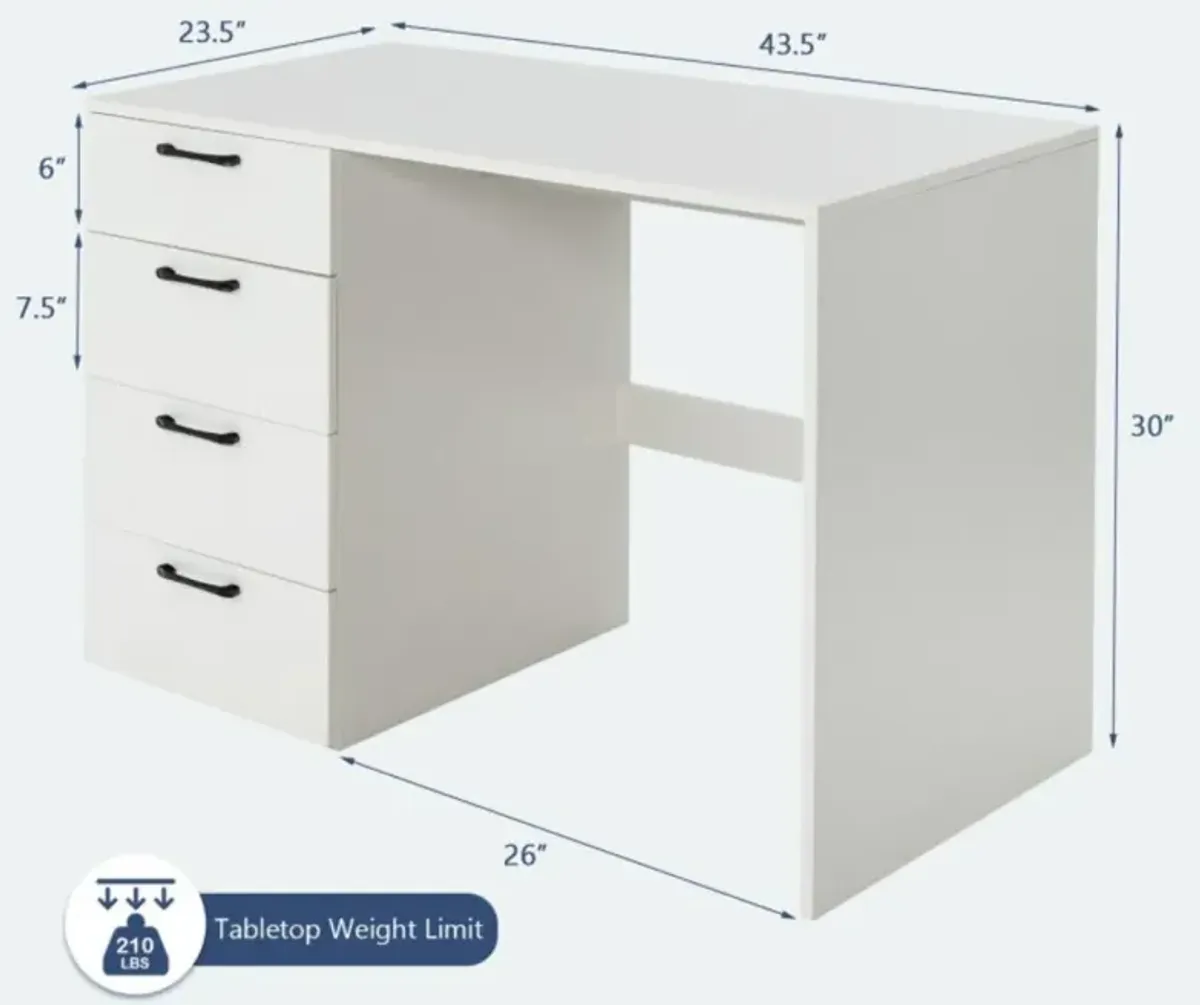 43.5 Inch Computer Desk with 4 Large Drawers-White