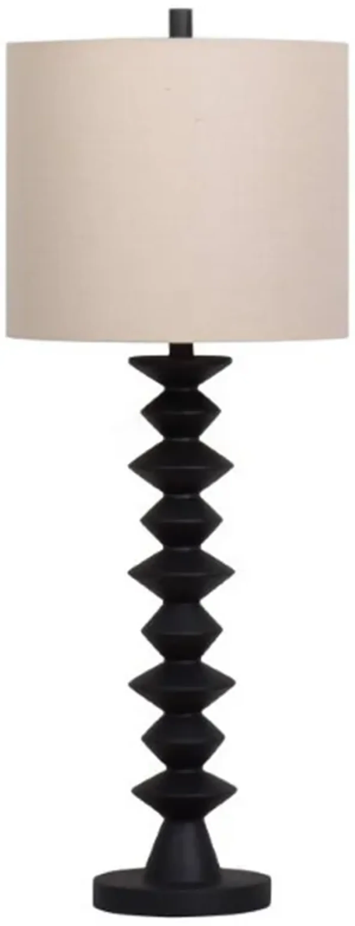 Ando Buffet Table Lamp, Black Turned Fishbone Base, Drum Shade  - Benzara