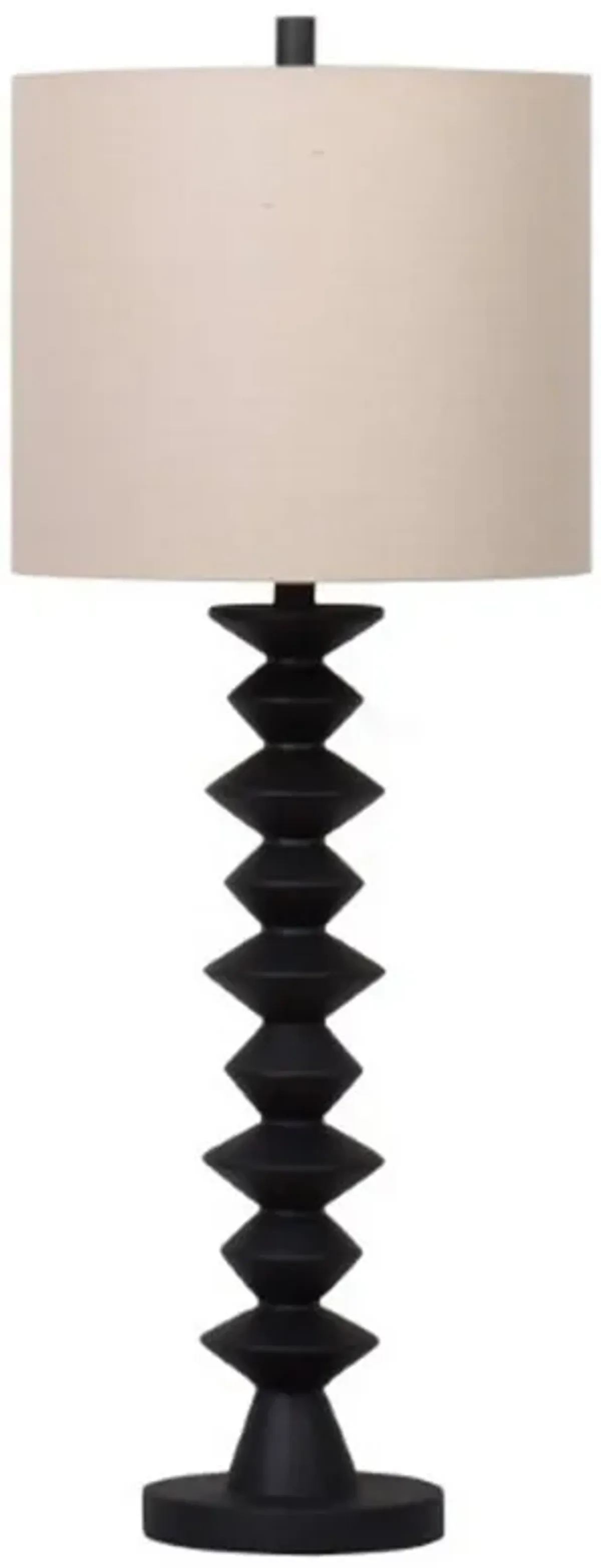 Ando Buffet Table Lamp, Black Turned Fishbone Base, Drum Shade  - Benzara