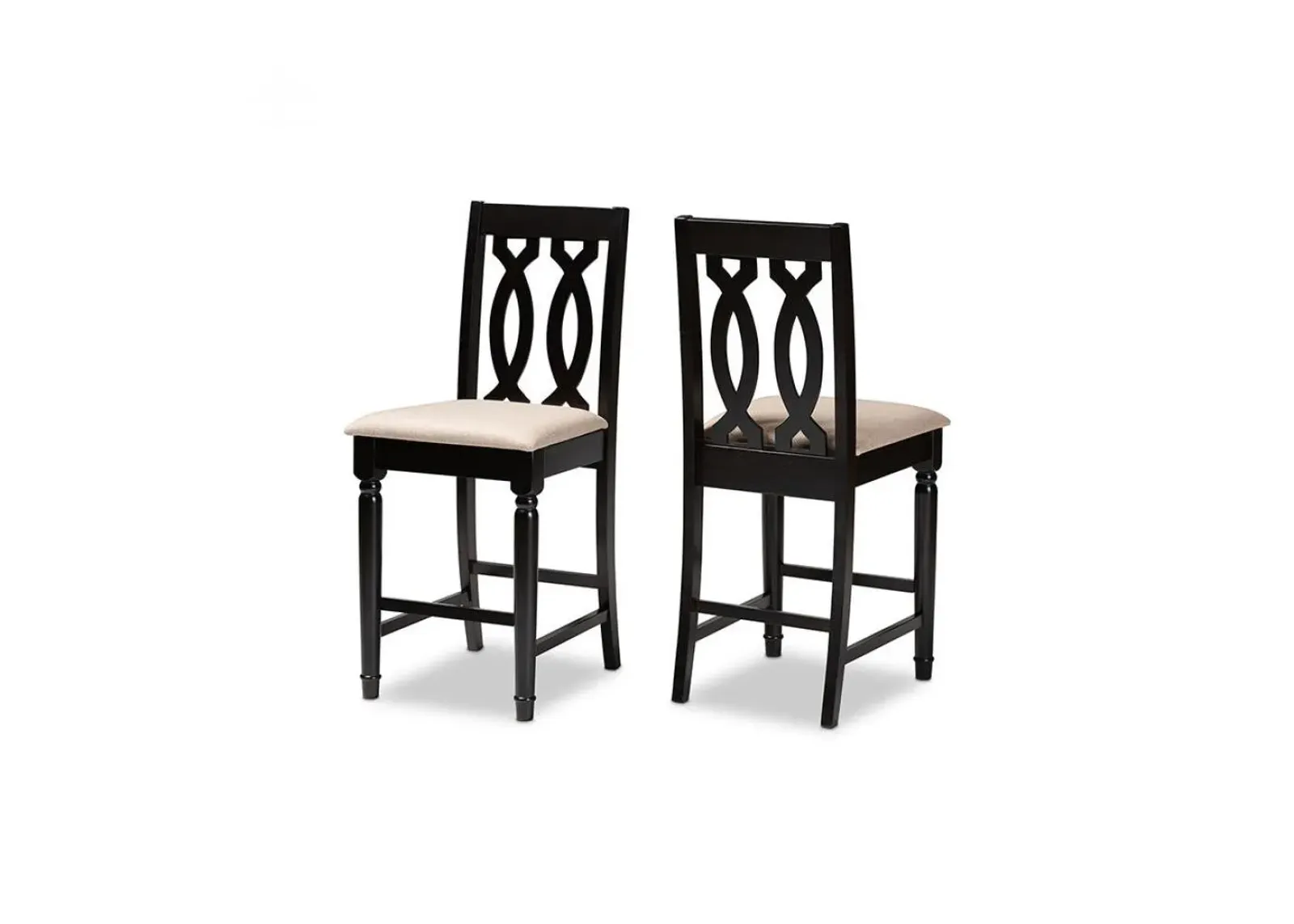 Fabric Upholstered Espresso Brown Finished 2-Piece Wood Counter Stool Set of 4