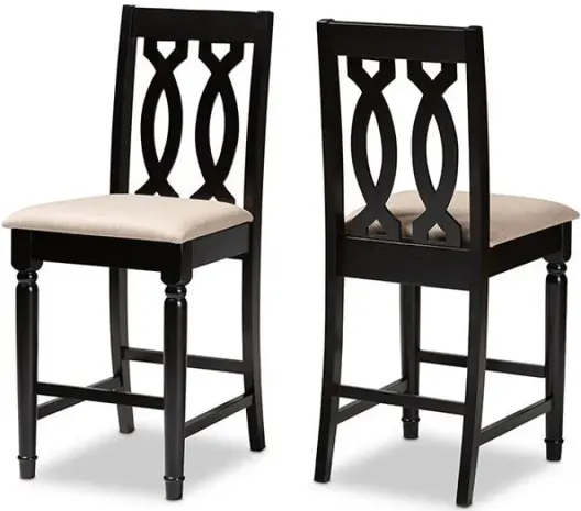 Fabric Upholstered Espresso Brown Finished 2-Piece Wood Counter Stool Set of 4