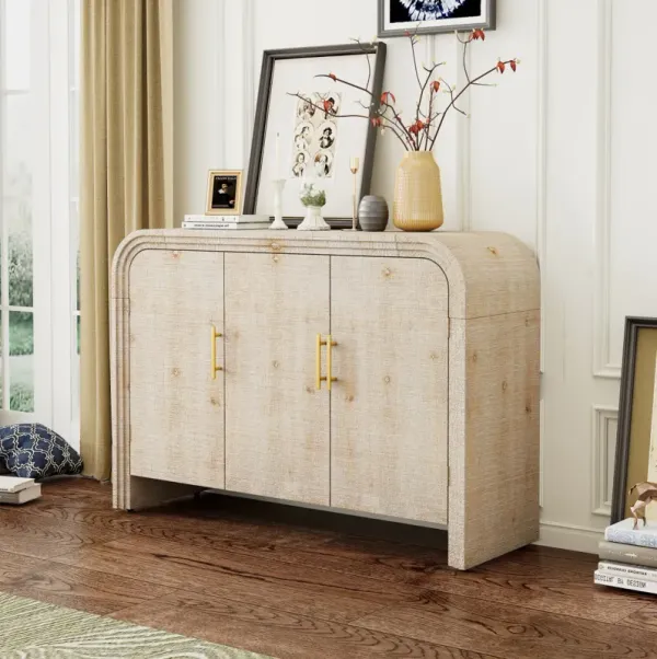 Minimalist Curved Sideboard with Gold Handles