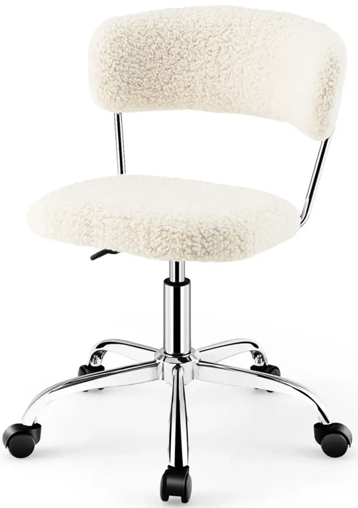 Computer Desk Chair Adjustable Sherpa Office Chair Swivel Vanity Chair-White