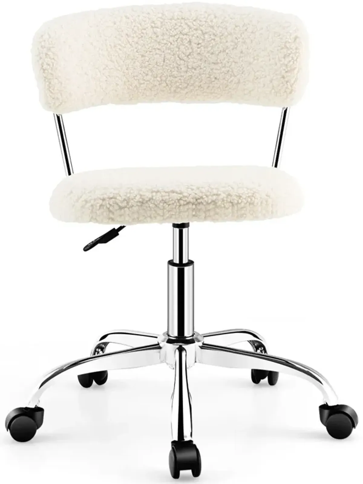 Computer Desk Chair Adjustable Sherpa Office Chair Swivel Vanity Chair-White