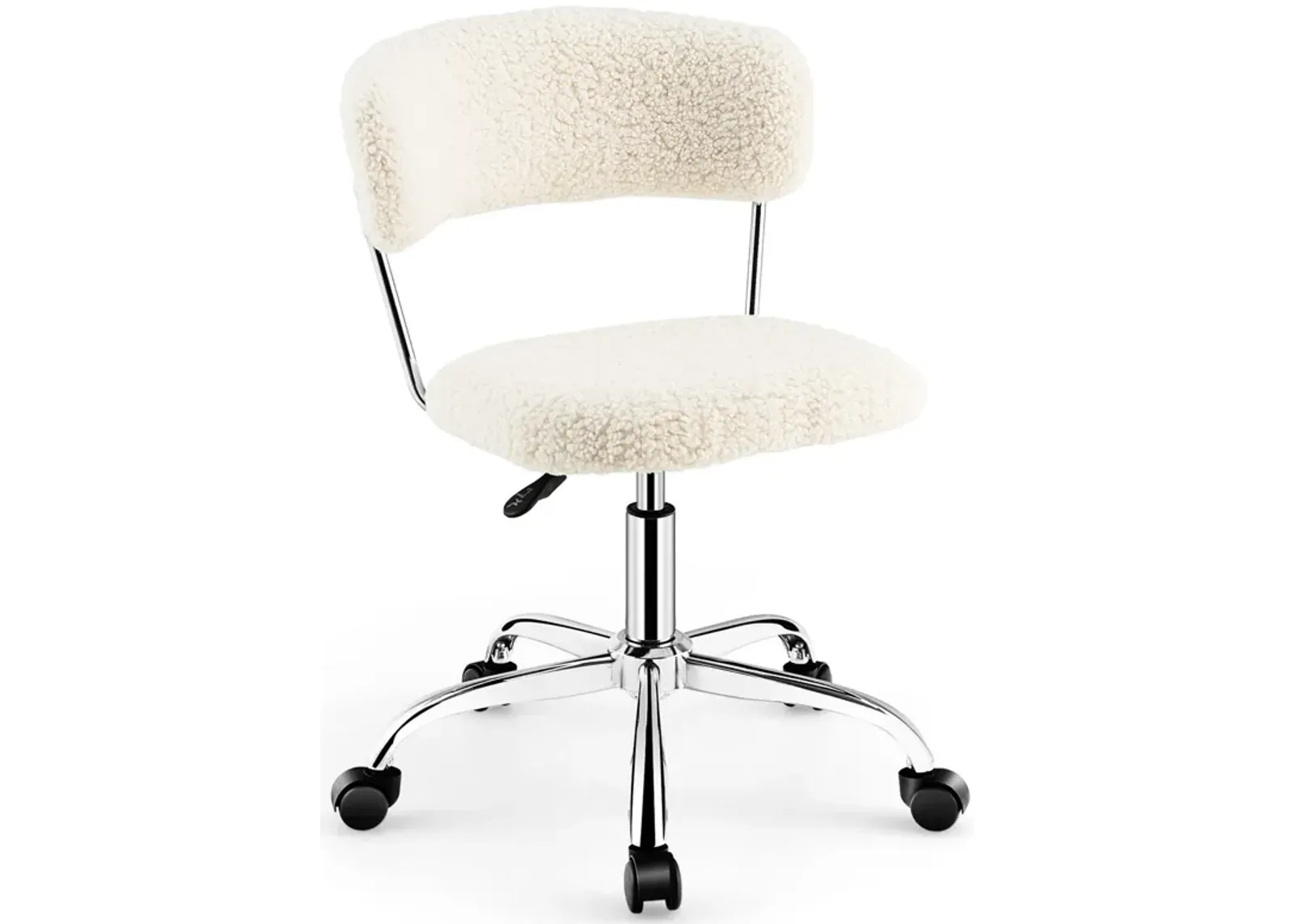 Computer Desk Chair Adjustable Sherpa Office Chair Swivel Vanity Chair-White