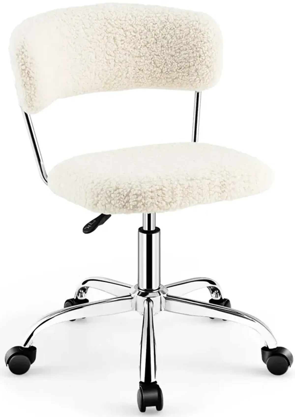 Computer Desk Chair Adjustable Sherpa Office Chair Swivel Vanity Chair-White