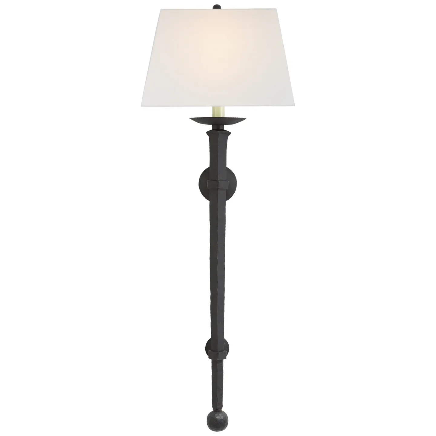 Long Iron Torch in Black Rust with Linen Shade