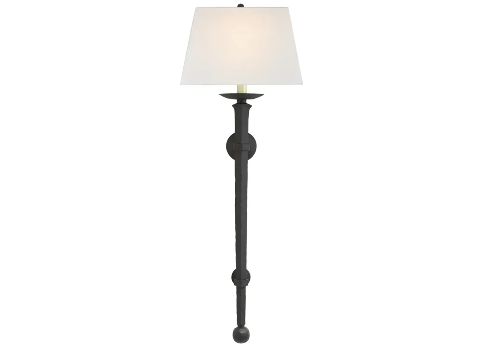 Long Iron Torch in Black Rust with Linen Shade