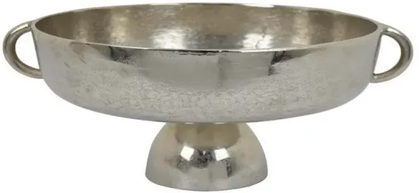 16 Inch Tabletop Decorative Bowl with a Pedestal Footed Base, Silver - Benzara