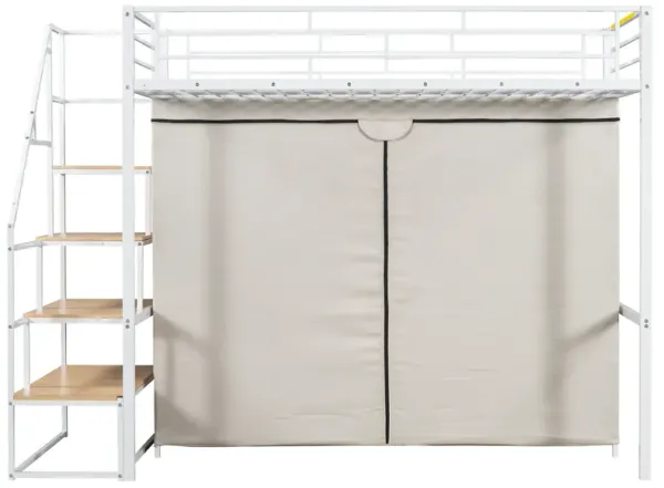 Merax Metal Loft Bed with Wardrobe and Storage Shelves