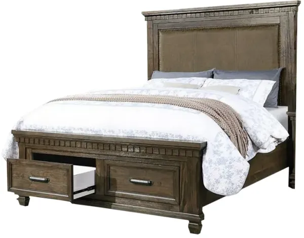 Ziv Classic Queen Size Bed with 2 Storage Drawers, Upholstered, Brown  - Benzara