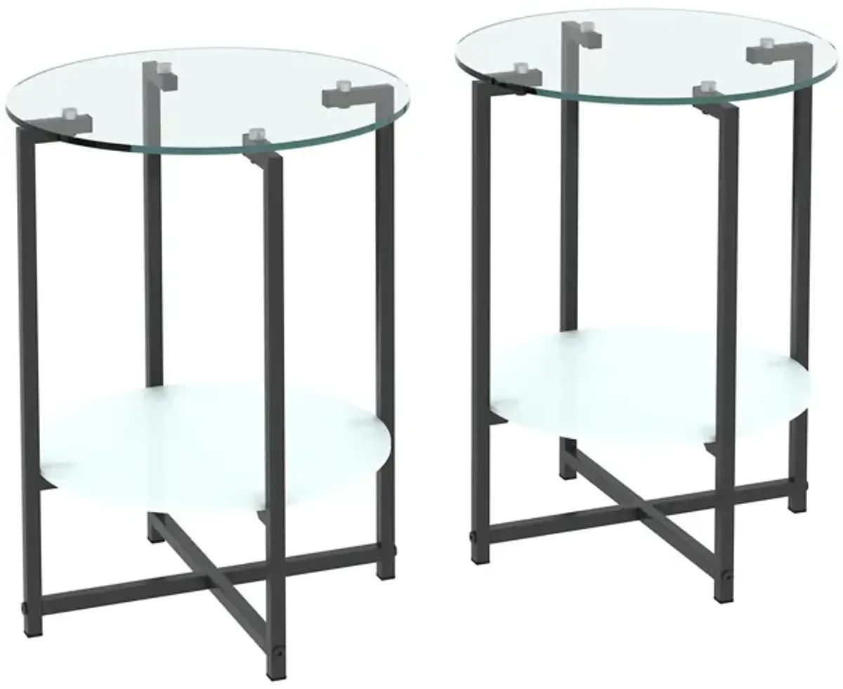 2-Piece Set Tempered Glass End Table, Round Coffee Table For Bedroom Living Room Office