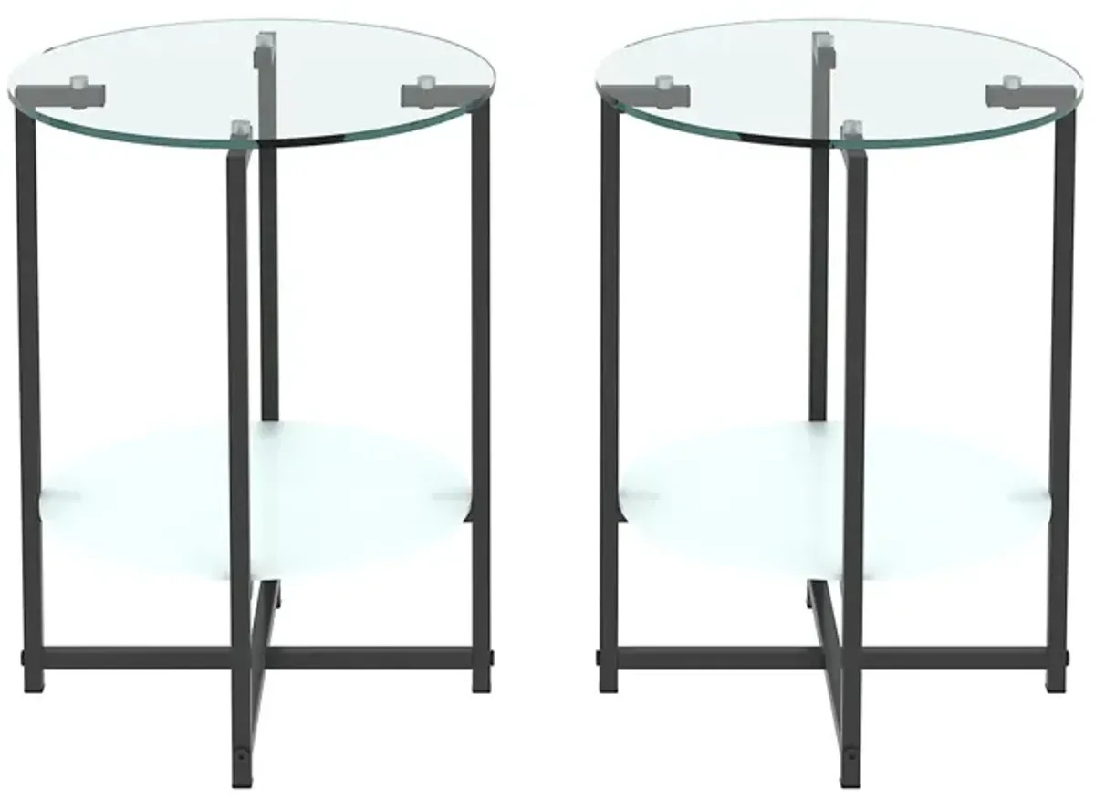 2-Piece Set Tempered Glass End Table, Round Coffee Table For Bedroom Living Room Office