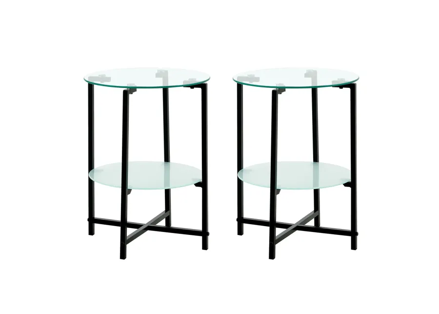 2-piece set (Clear) Tempered Glass End Table, Round Coffee Table for Bedroom Living Room Office