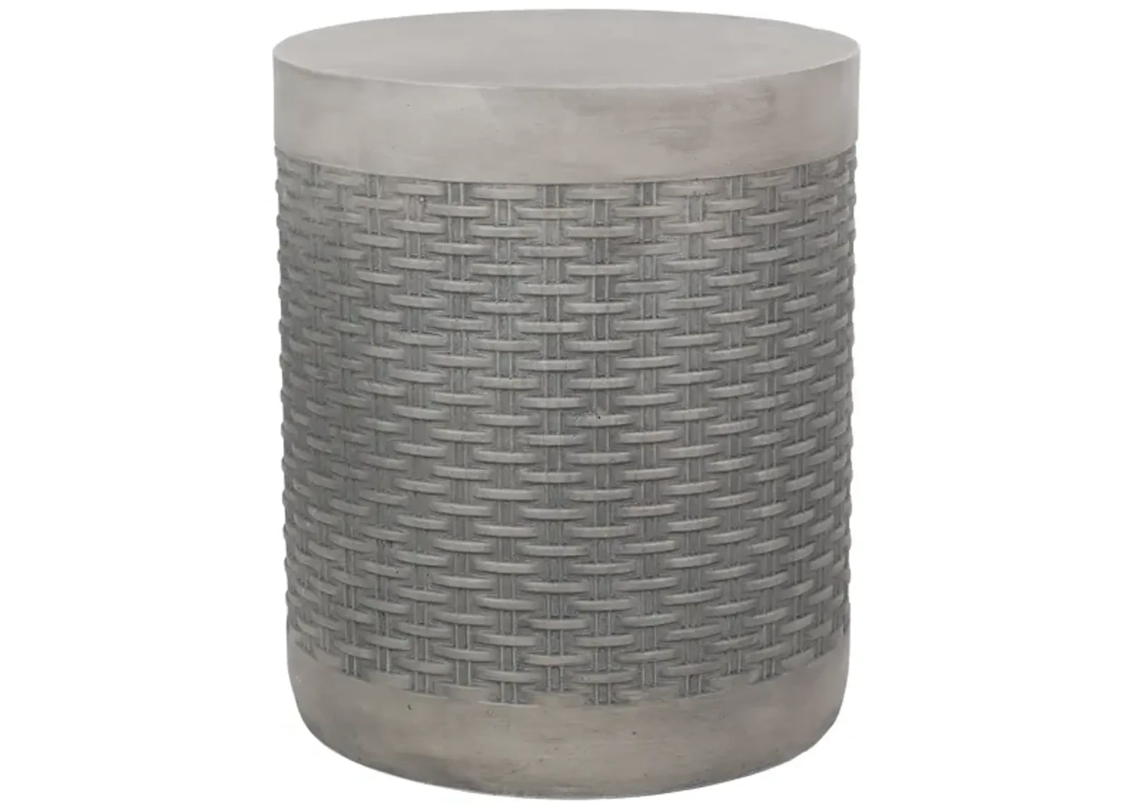 Outdoor Side End Table, Round Top Gray Faux Concrete, Round 16 Inch - Benzara