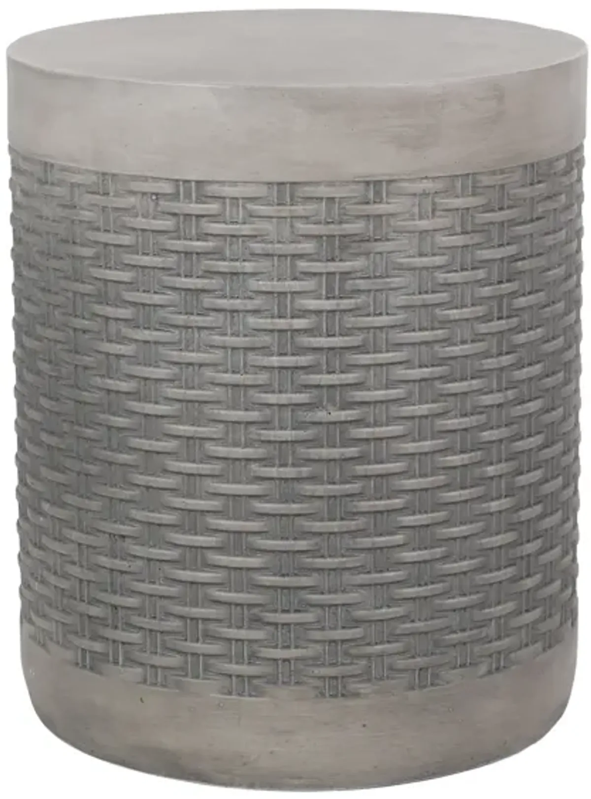 Outdoor Side End Table, Round Top Gray Faux Concrete, Round 16 Inch - Benzara