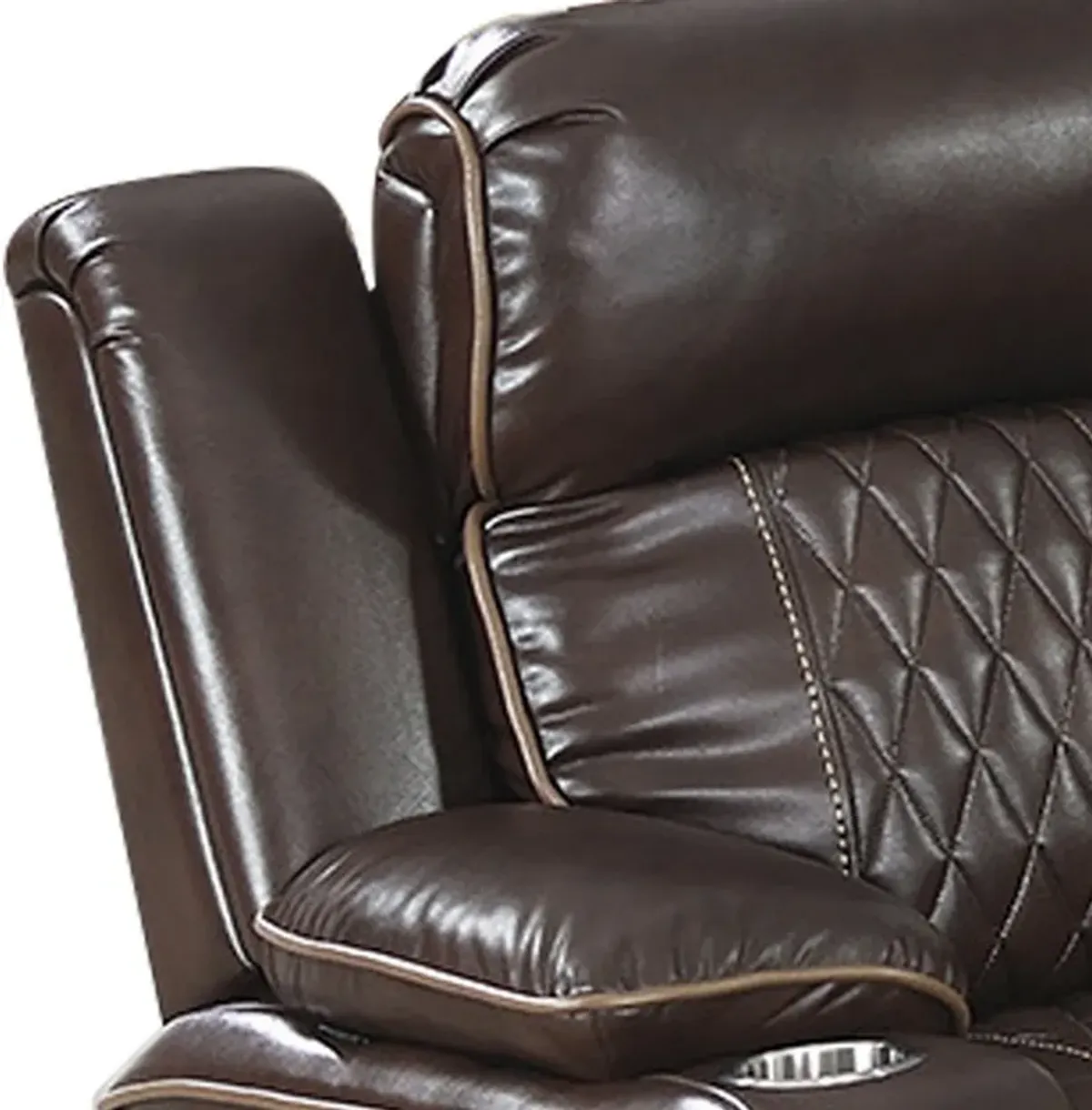 Xiu 38 Inch Power Recliner Chair, USB Port, Storage, Faux Leather, Brown-Benzara