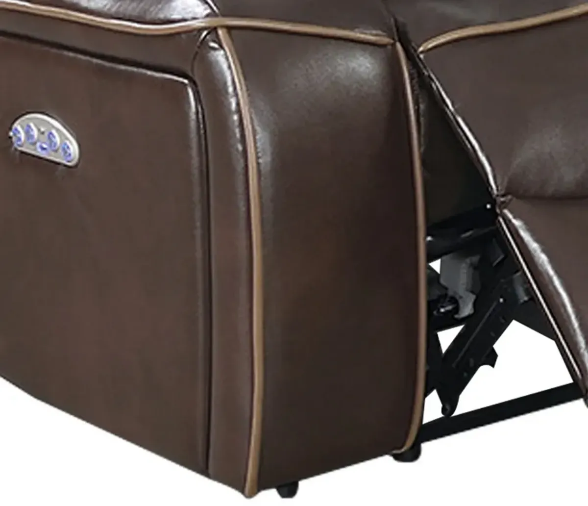 Xiu 38 Inch Power Recliner Chair, USB Port, Storage, Faux Leather, Brown-Benzara