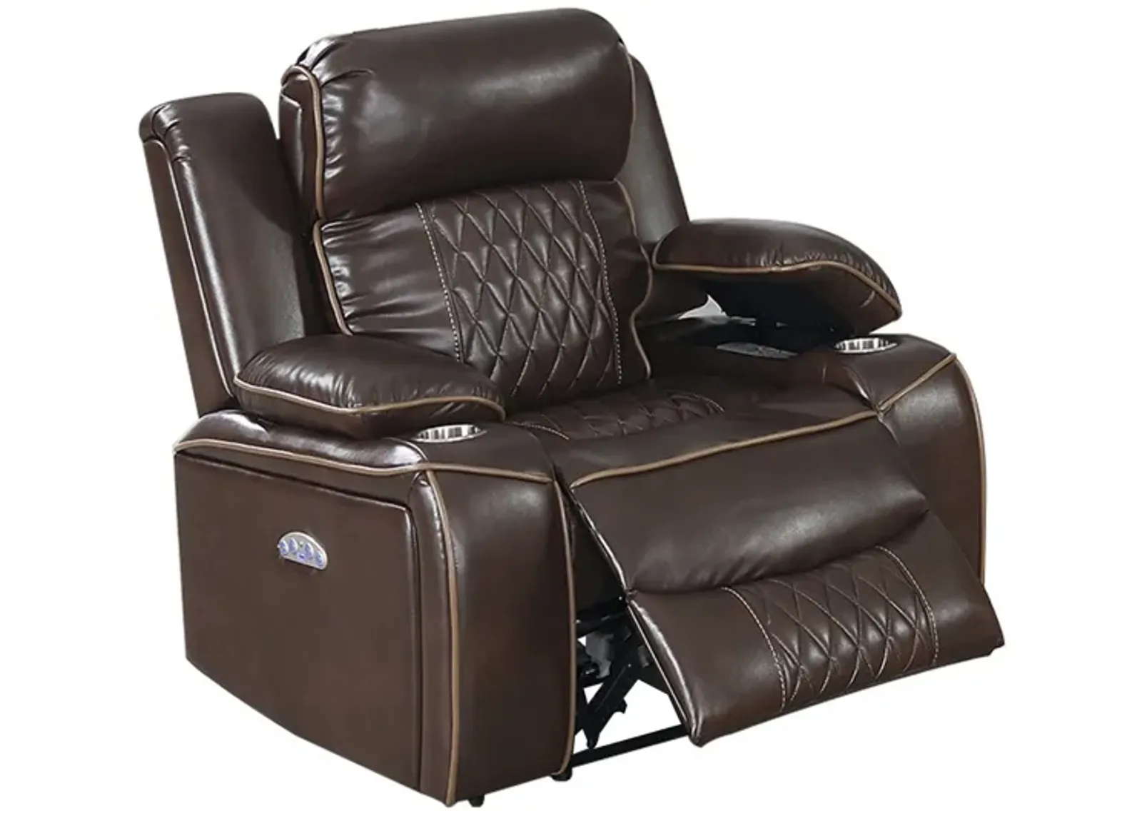 Xiu 38 Inch Power Recliner Chair, USB Port, Storage, Faux Leather, Brown-Benzara