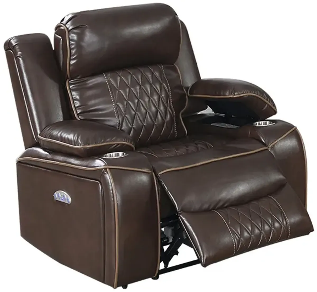 Xiu 38 Inch Power Recliner Chair, USB Port, Storage, Faux Leather, Brown-Benzara