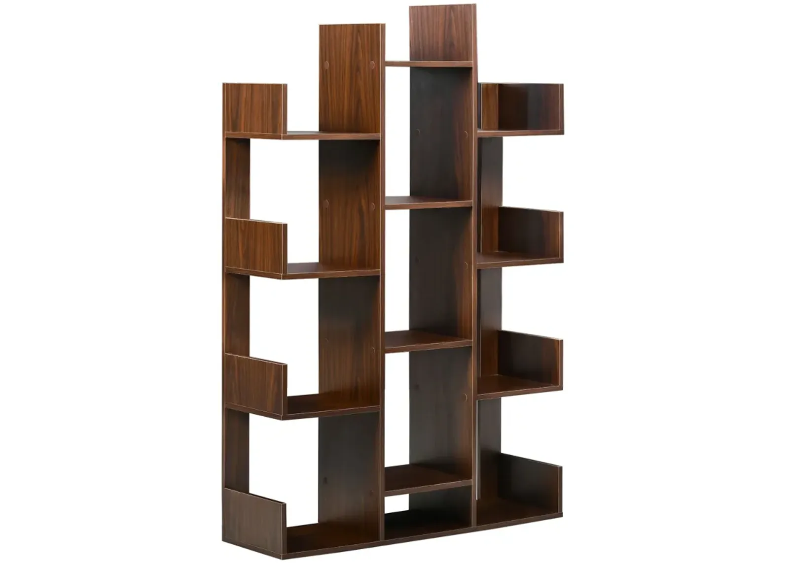 Brown Book Display: Modern 13-Shelf Tree Bookshelf for Living Room