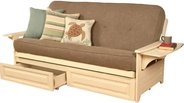 Phoenix Frame-Antique White Finish-Linen Stone Mattress-Storage Drawers