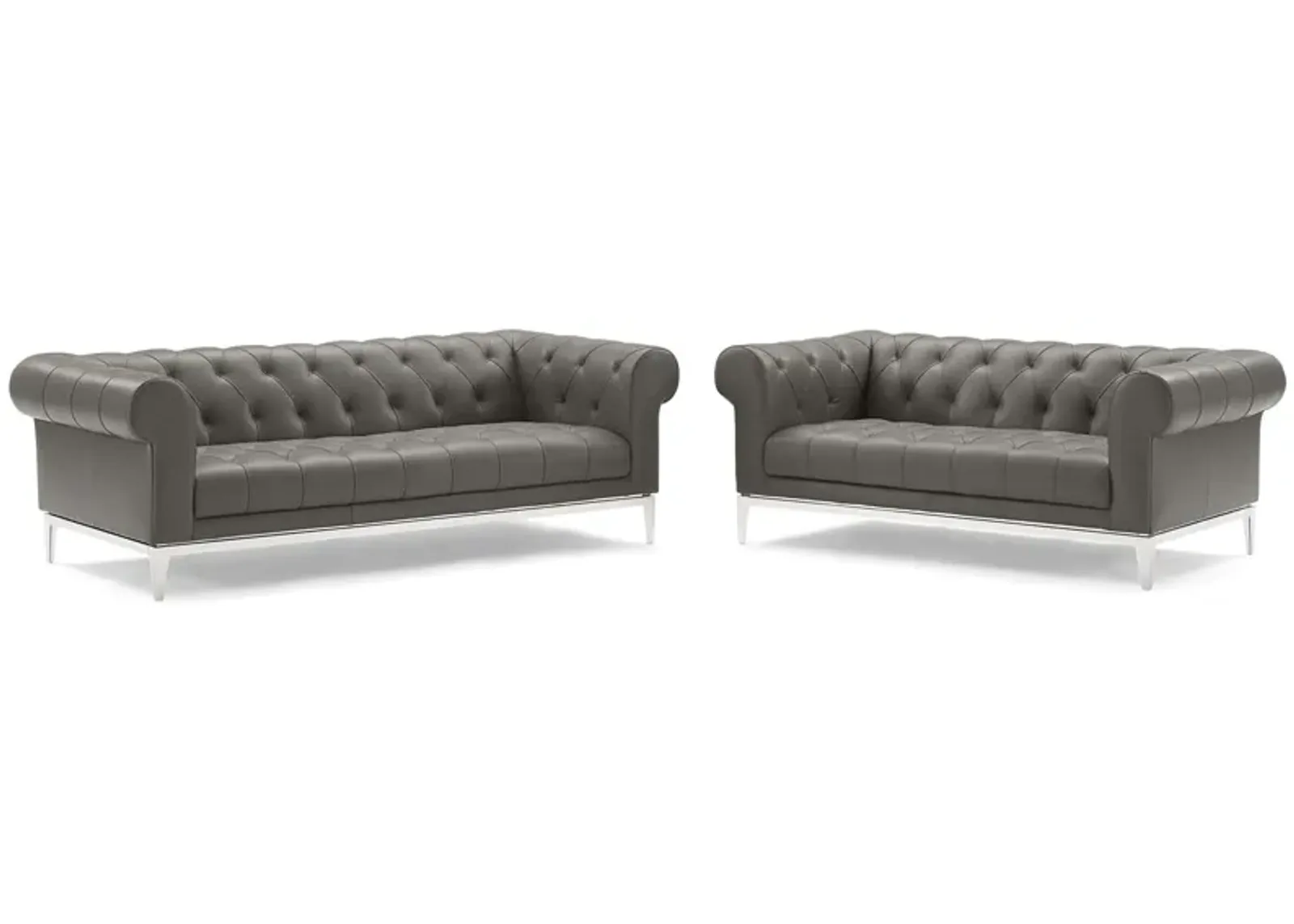 Idyll Tufted Upholstered Leather Sofa and Loveseat Set