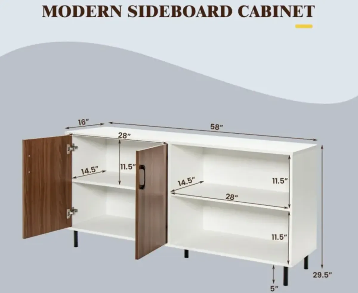 Hivvago Modern Buffet Sideboard with 2 Doors and Open Compartments-Walnut