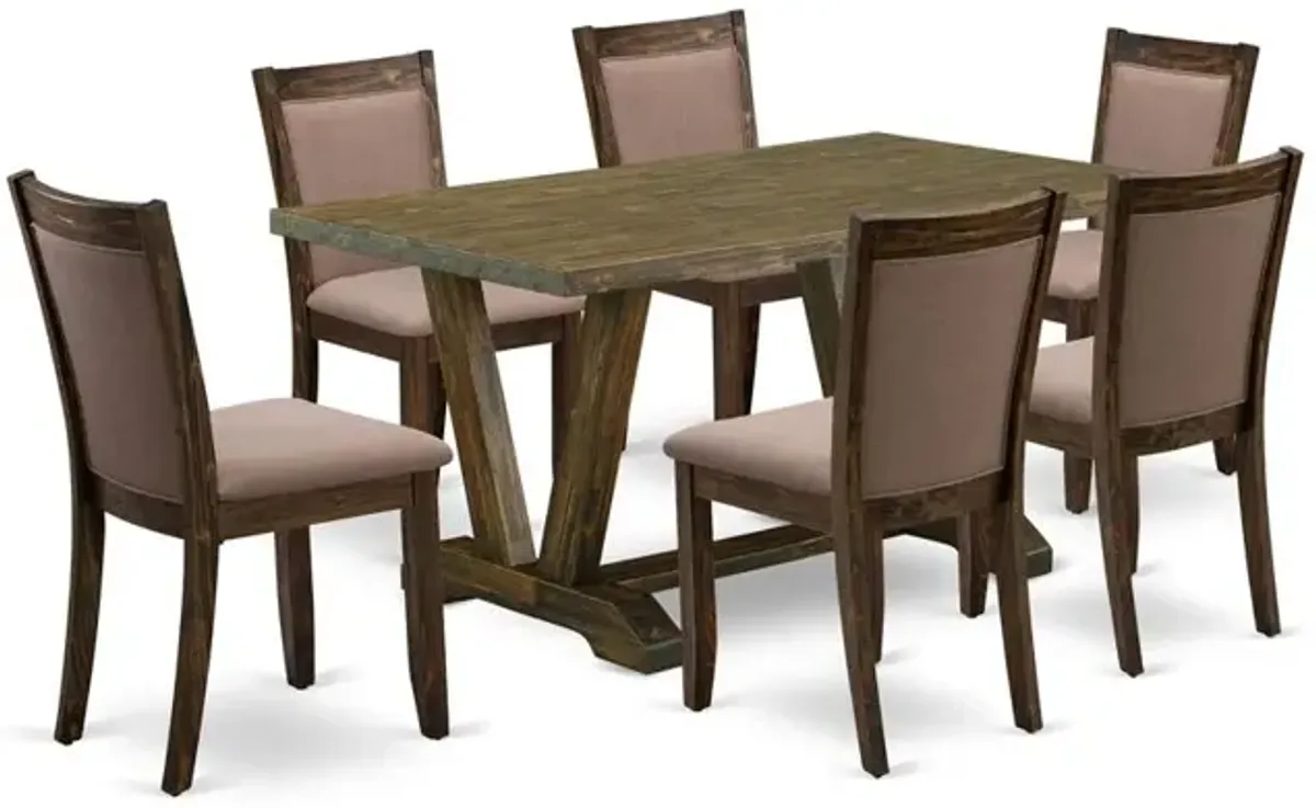 V776MZ748-7 - 7-Pc Dinette Room Set - 6 dining room chairs and 1 Dining Table (Distressed Jacobean Finish)