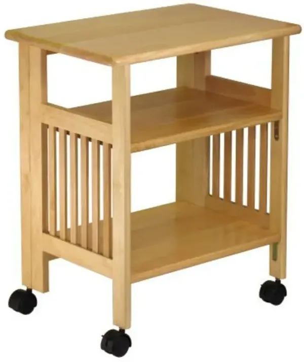 Hivvago 3-Shelf Folding Wood Printer Stand Cart in Natural with Lockable Casters
