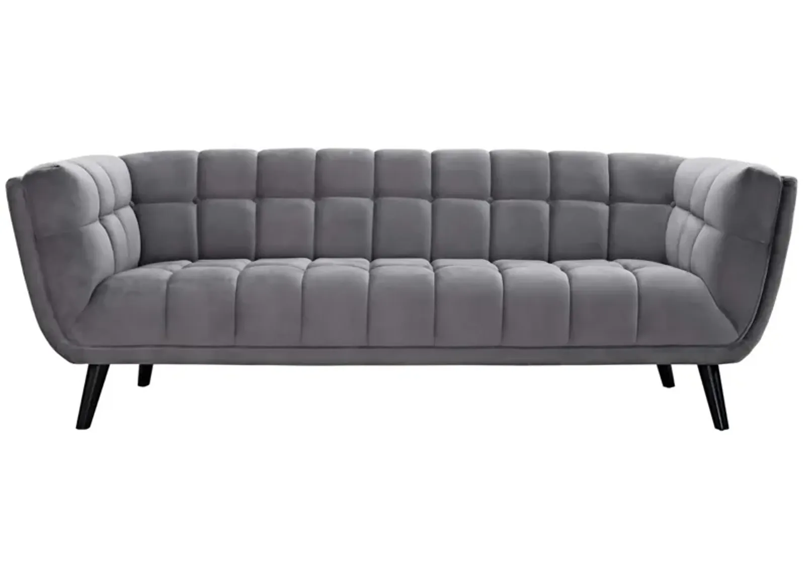 Bestow Performance Velvet Sofa - Luxurious, Stain-Resistant, Button Tufted, Mid-Century Modern Farmhouse Style - Gray