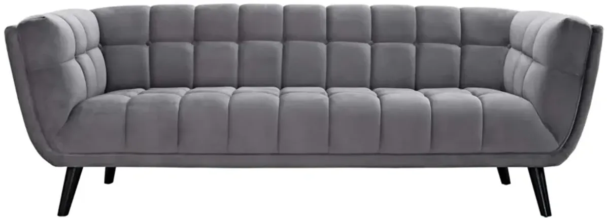 Bestow Performance Velvet Sofa - Luxurious, Stain-Resistant, Button Tufted, Mid-Century Modern Farmhouse Style - Gray