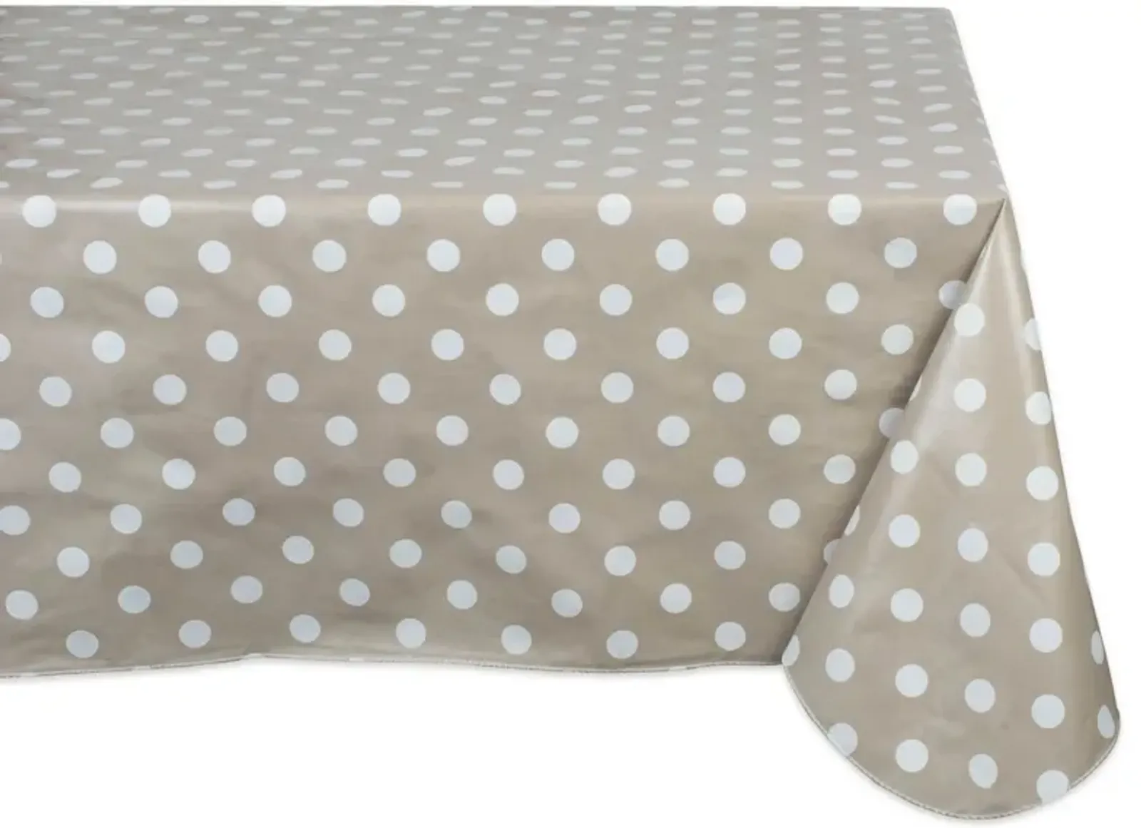 84" Beige and White Polka Dot Rectangular Tablecloth