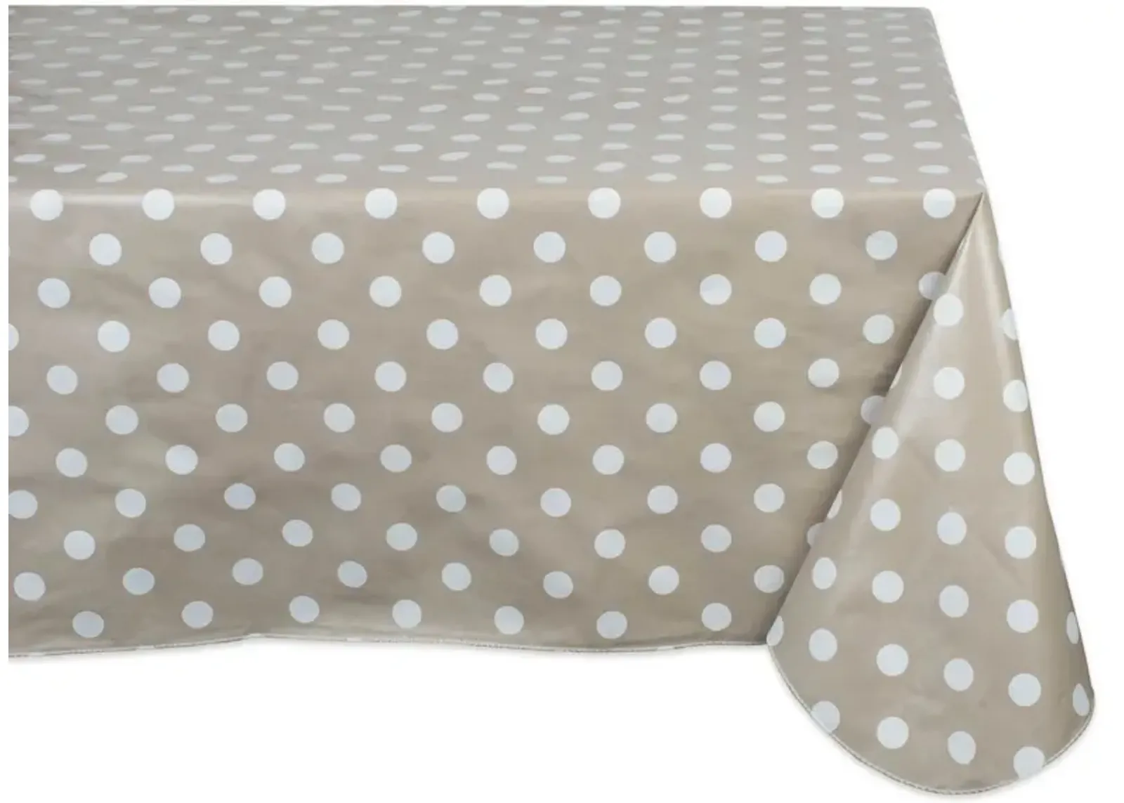 84" Beige and White Polka Dot Rectangular Tablecloth