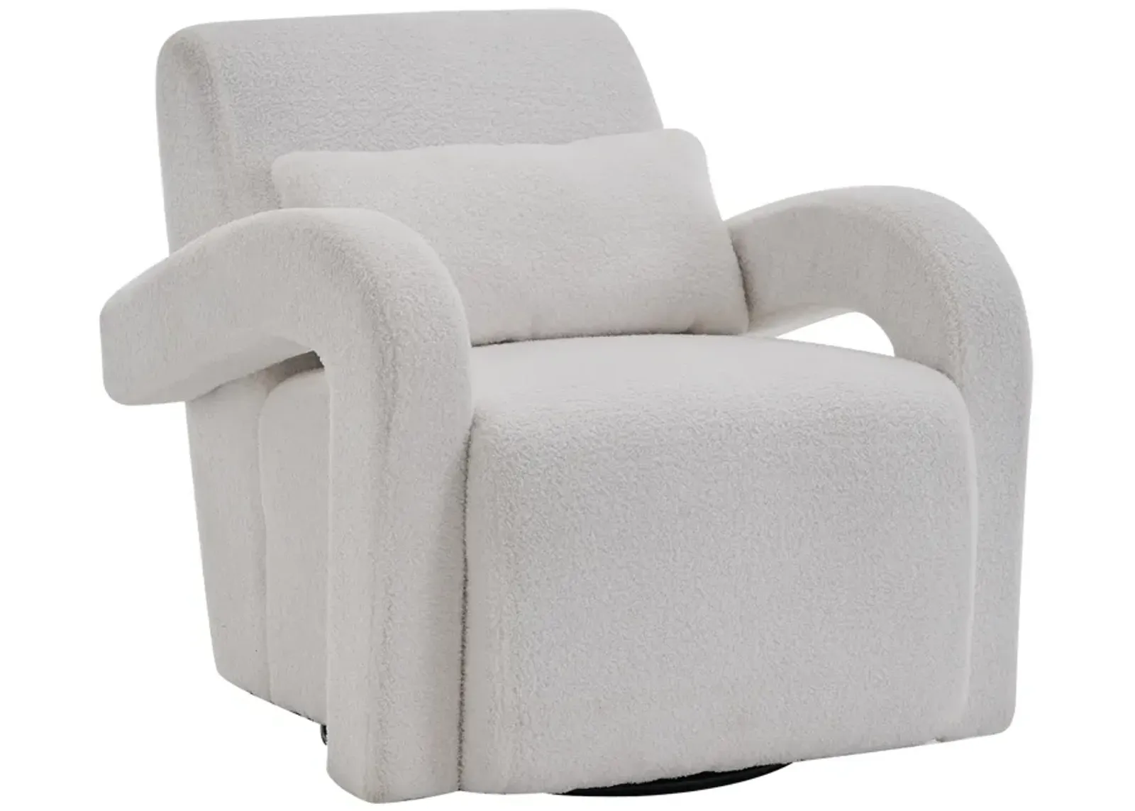 Cozy white Teddy Fabric Armchair - Modern Sturdy Lounge Chair with Curved Arms and Thick Cushioning for Plush Comfort White