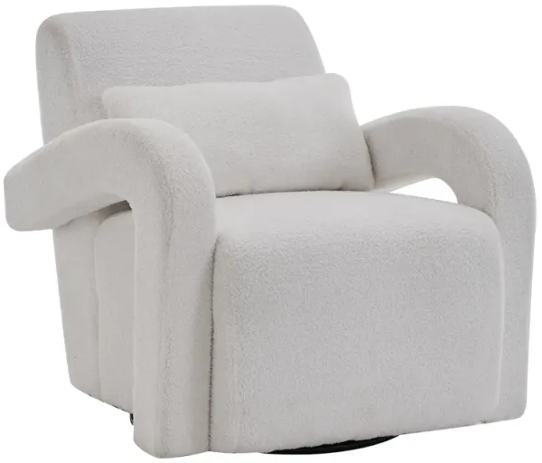 Cozy white Teddy Fabric Armchair - Modern Sturdy Lounge Chair with Curved Arms and Thick Cushioning for Plush Comfort White