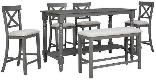 Merax 6-Piece Counter Height Dining Table with Chairs  and Bench Set