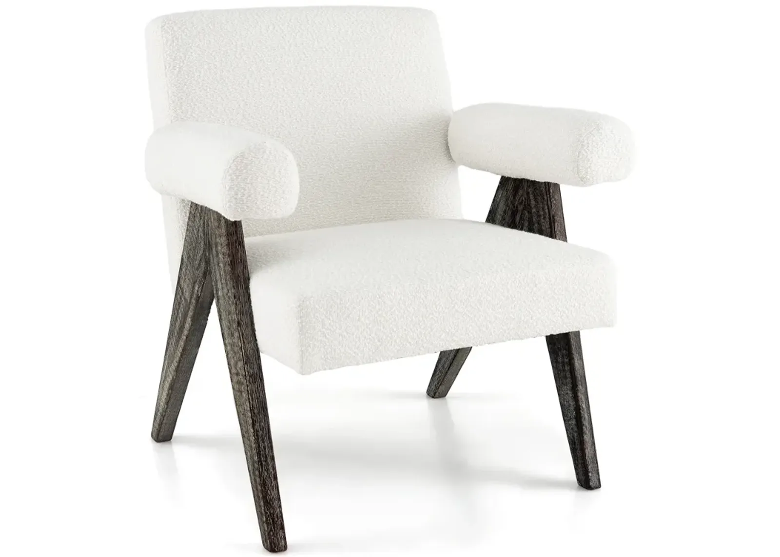 Upholstered Armchair with Natural Rubber Wood Legs and Sponge Padded Seat