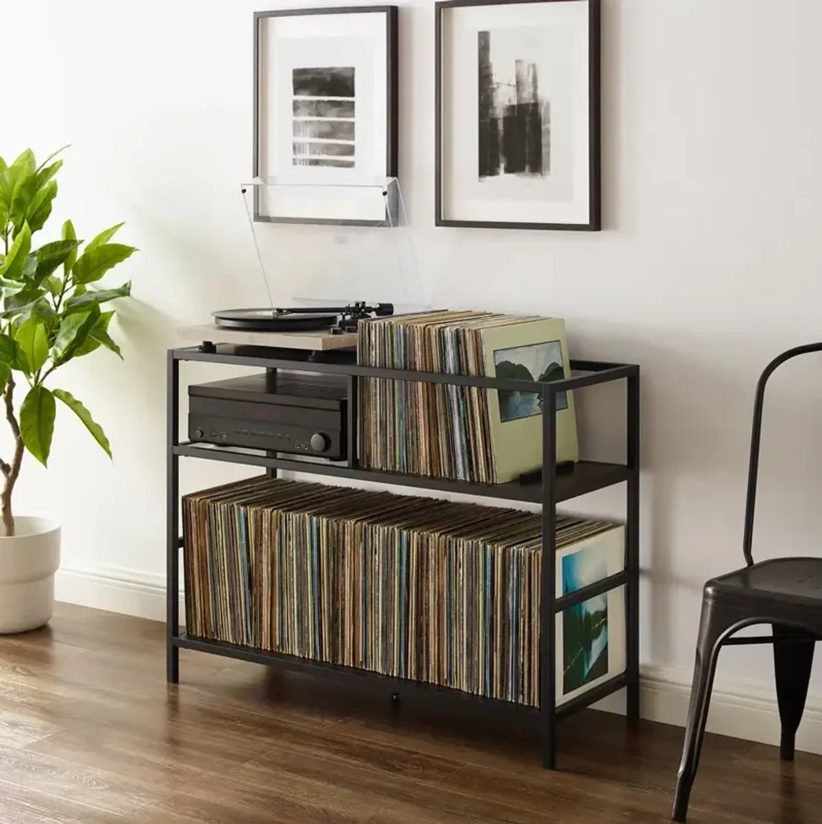 Provo Record Storage Console Matte Black/Brown