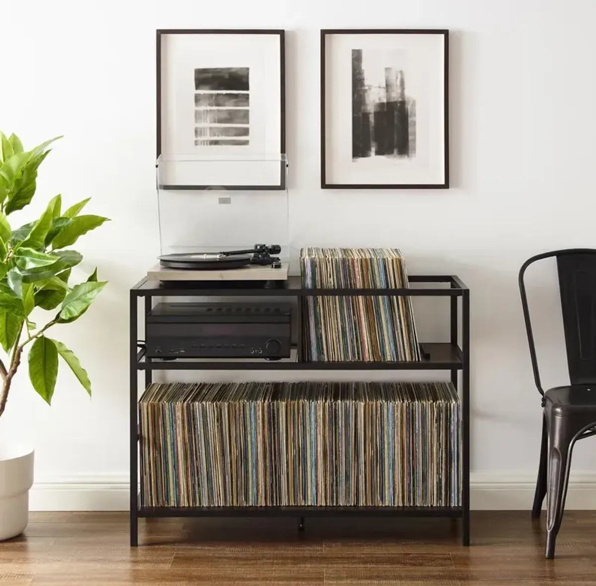 Provo Record Storage Console Matte Black/Brown