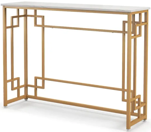 Modern Console Table with Geometric Frame and Faux Marble Tabletop-White
