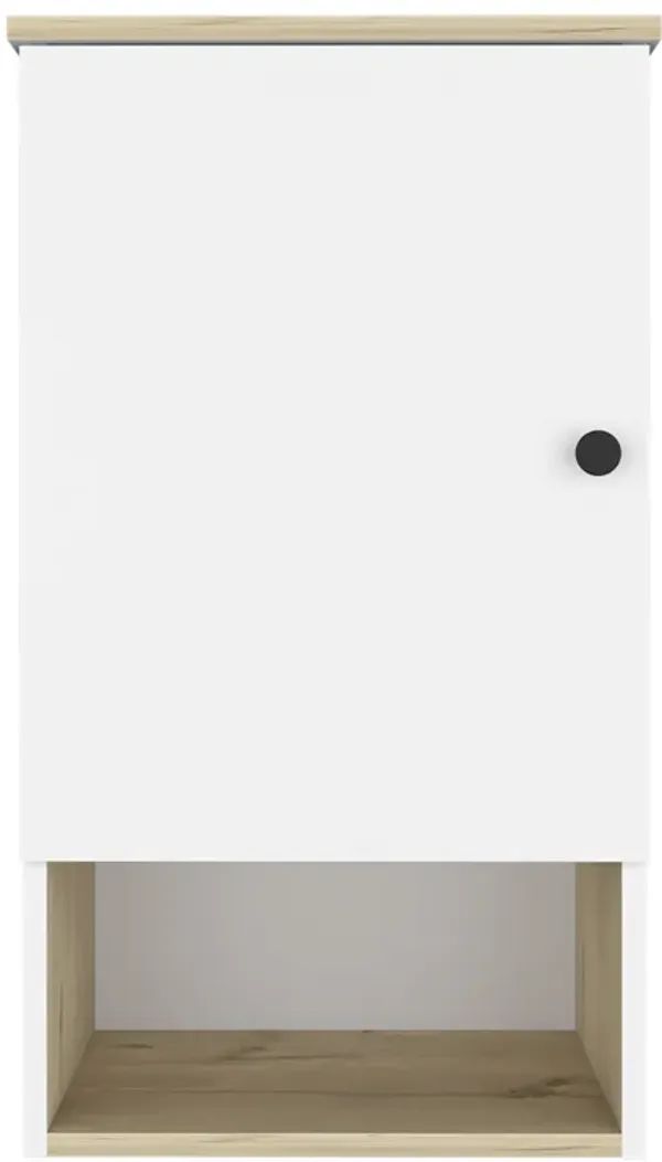 DEPOT E-SHOP Arya Medicine Single Door Cabinet, One Shelf, Two Interior Shelves, Light Oak / White