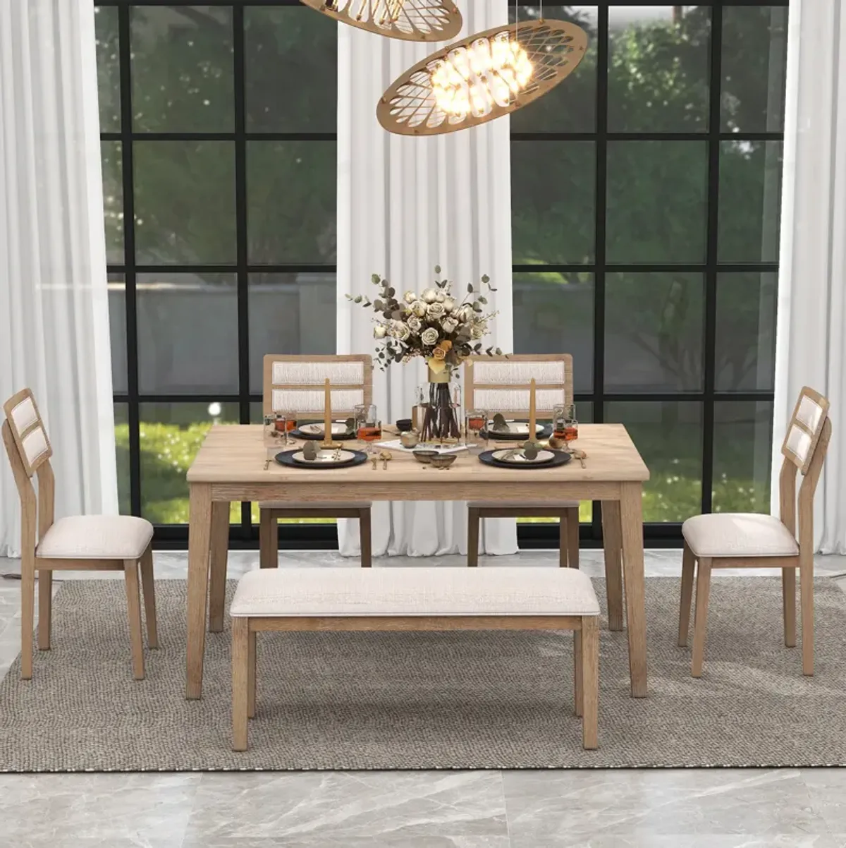 Merax Classic and Traditional Style 6 - Piece Dining Set