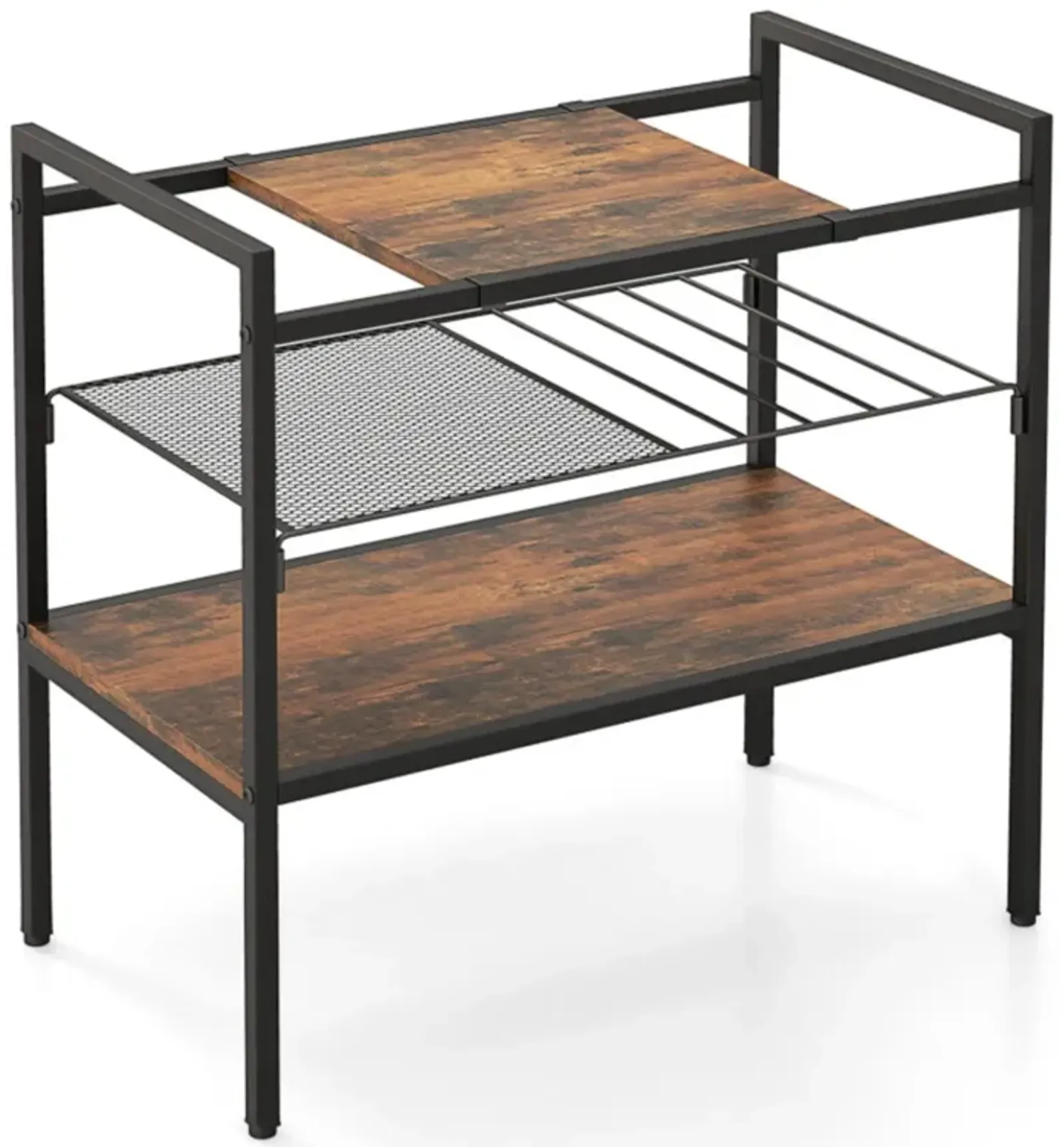 Hivvago Industrial Entryway Table with Removable Panel and Mesh Shelf