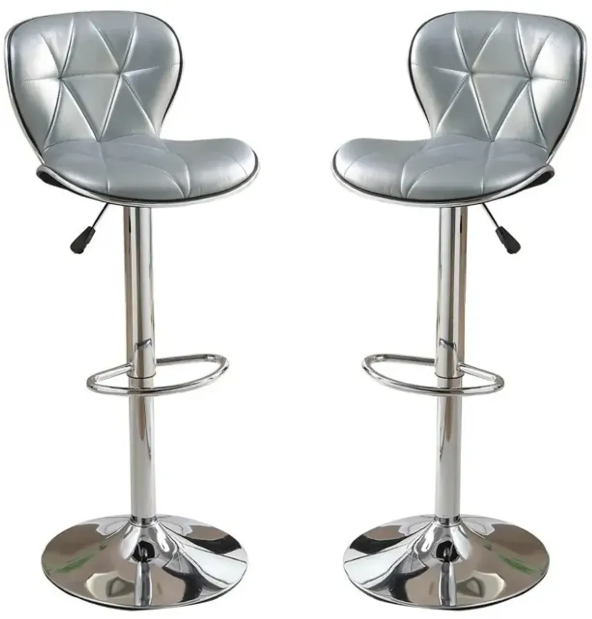 Set of 2 Silver Grey Faux Leather Counter Stools