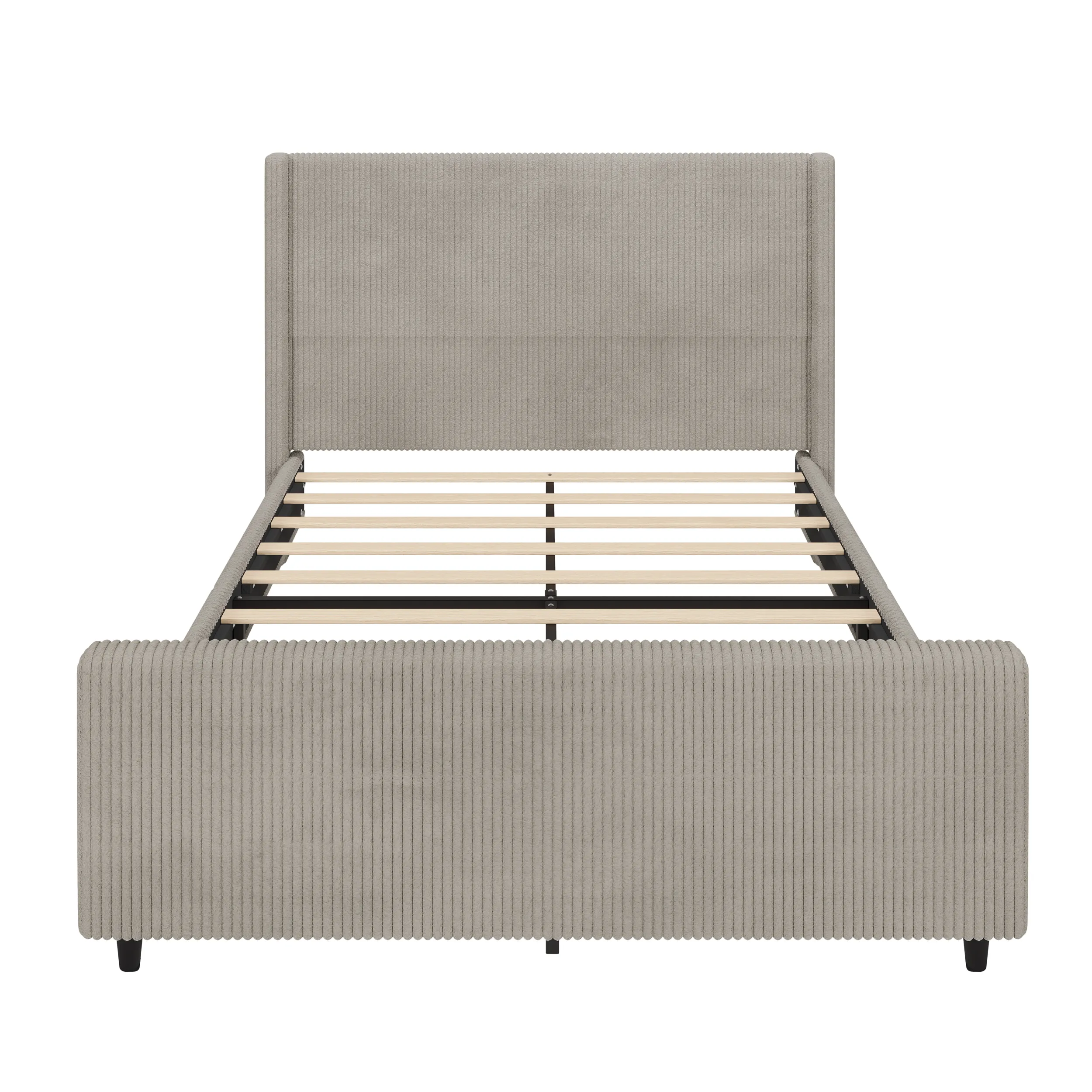 Merax High Headboard Corduroy Platform Bed Bedroom Furniture