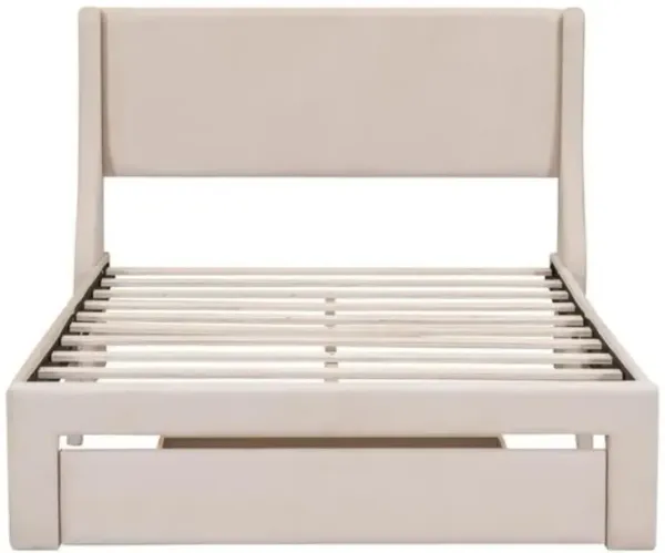 Storage Bed Velvet Upholstered Platform Bed with a Big Drawer