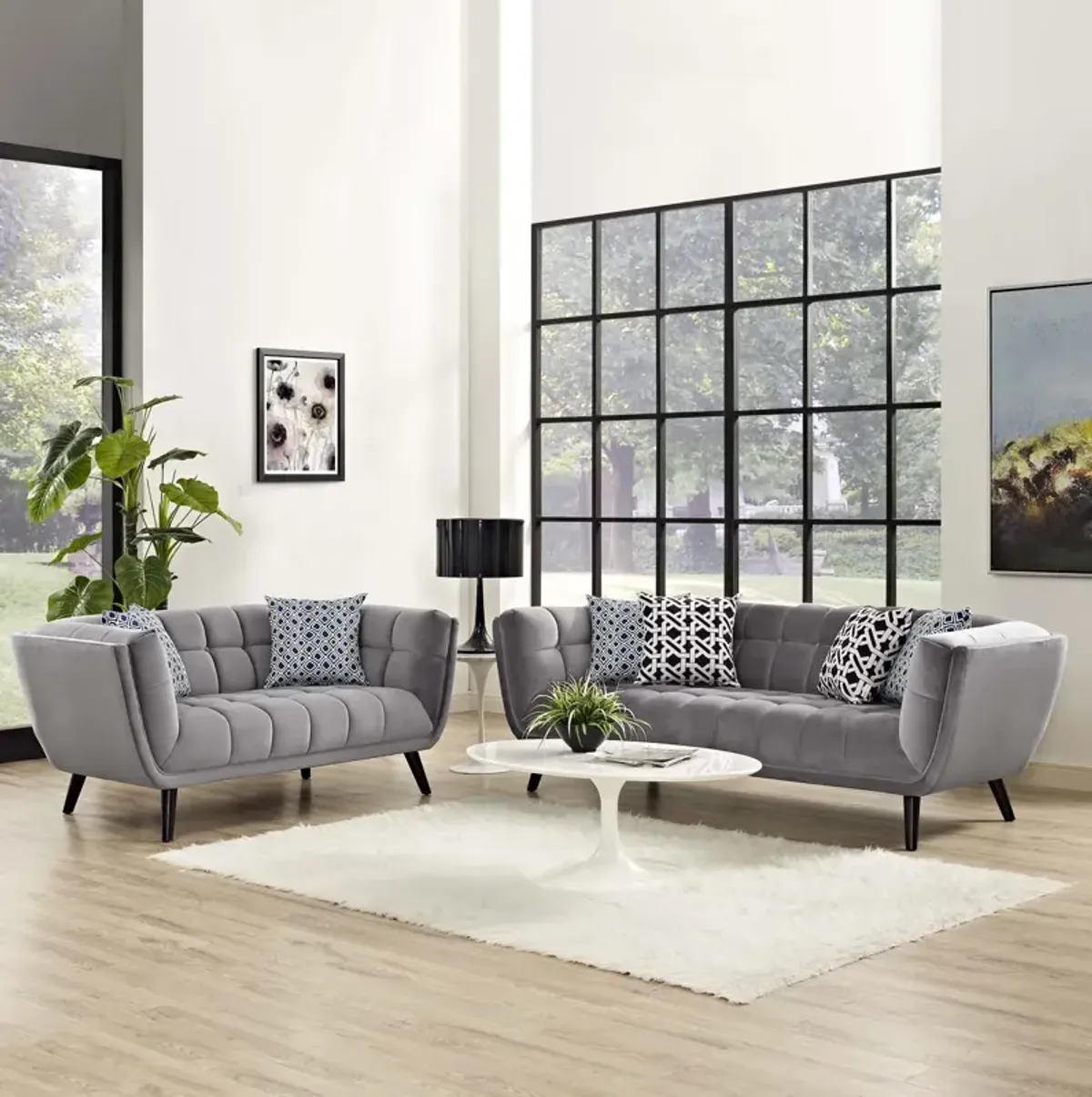 Bestow 2 Piece Performance Velvet Sofa and Loveseat Set Gray